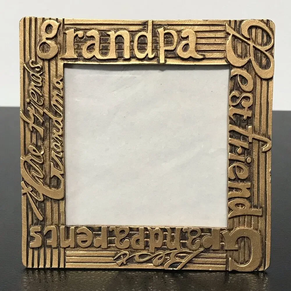 Grandparents Grandchildren Gold Brass Metal Photo Picture Frame 3.5